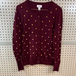 Old Navy Women's Burgundy and Gold Polka Dot Cardigan